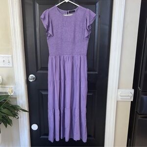 Lavender Ruffle Sleeve Midi Dress